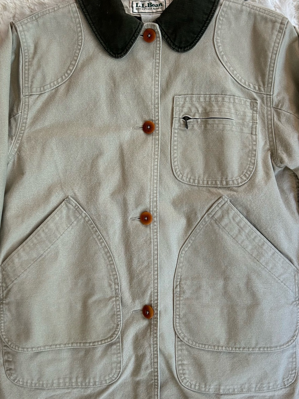 Made in USA LL Bean Vintage Chore Coat Barn Jacket Beige S - Picture 3 of 13